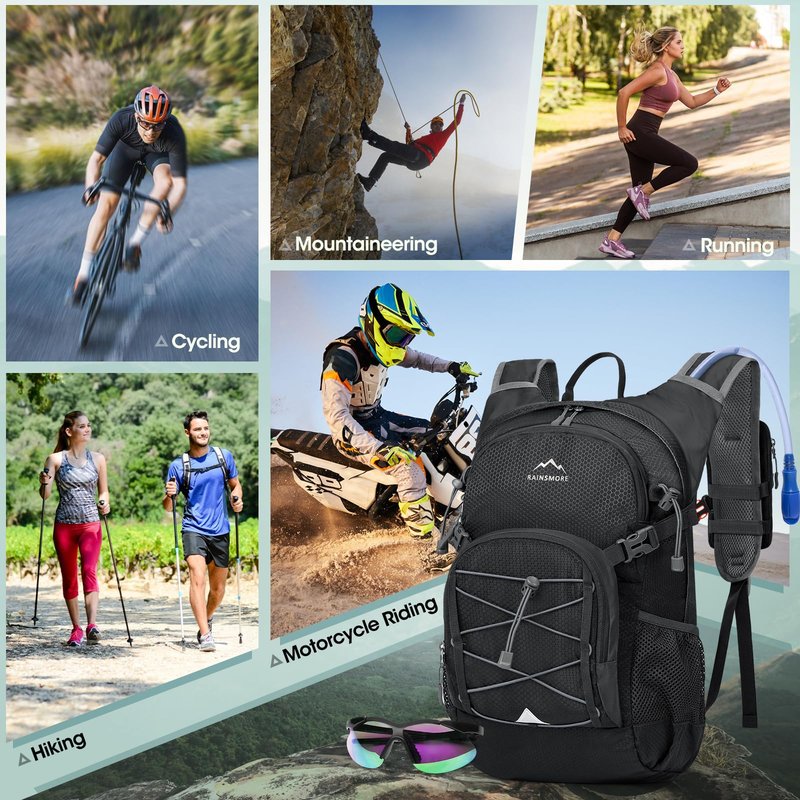 Hydration Backpack with Water Bladder, 18L Lightweight Hiking Backpack for Women&Men Small Insulated Hydration Water Pack for Hiking, Running, Cycling, Biking, Black