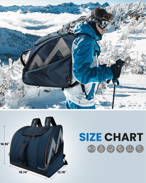 OutdoorMaster Boot Bag POLAR BEAR - 50L Ski Boots and Snowboard Boots Bag, Excellent for Travel with Waterproof Exterior & Bottom - for Men,Women and Youth - Blue