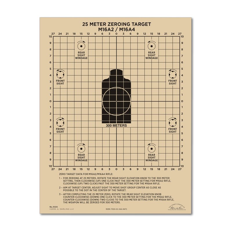 Rite in the Rain Weatherproof 25 Meter Target, 8.5" x 11", Tan, M16A2 / M16A4 Front, M4 CARBINE Back, 100 Sheet Pack (No. 9125)
