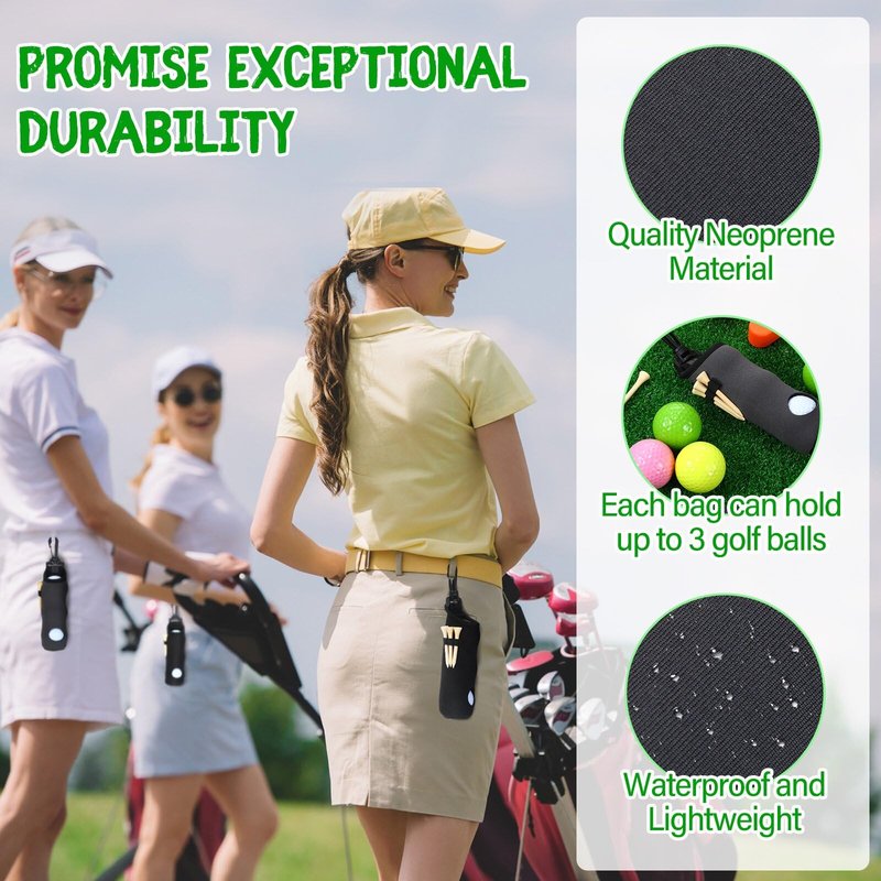 Halloscume 24 Pcs Golf Ball Holder Pouch with Tee Holder Keychain Belt Clip Hook Golf Carry Bag for Women Ladies Man Gifts(Black and Dark Gray,2 Style)