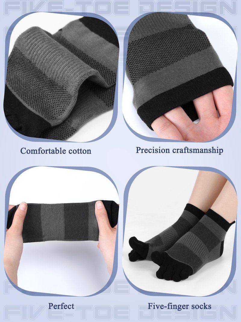 Fourluoo 6 Pairs Women Men Ankle Toe Socks Cotton Warm Crew Toe Separator Socks for Athletic Running (5-9, Five-toe, Black, Light Gray, dark Gray)