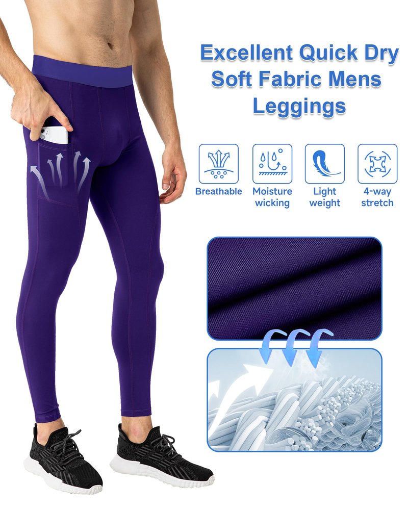 SPVISE Purple Men's Soft Compression Pants Tights Leggings Running Workout Pants Active Base Layer for Basketball Football