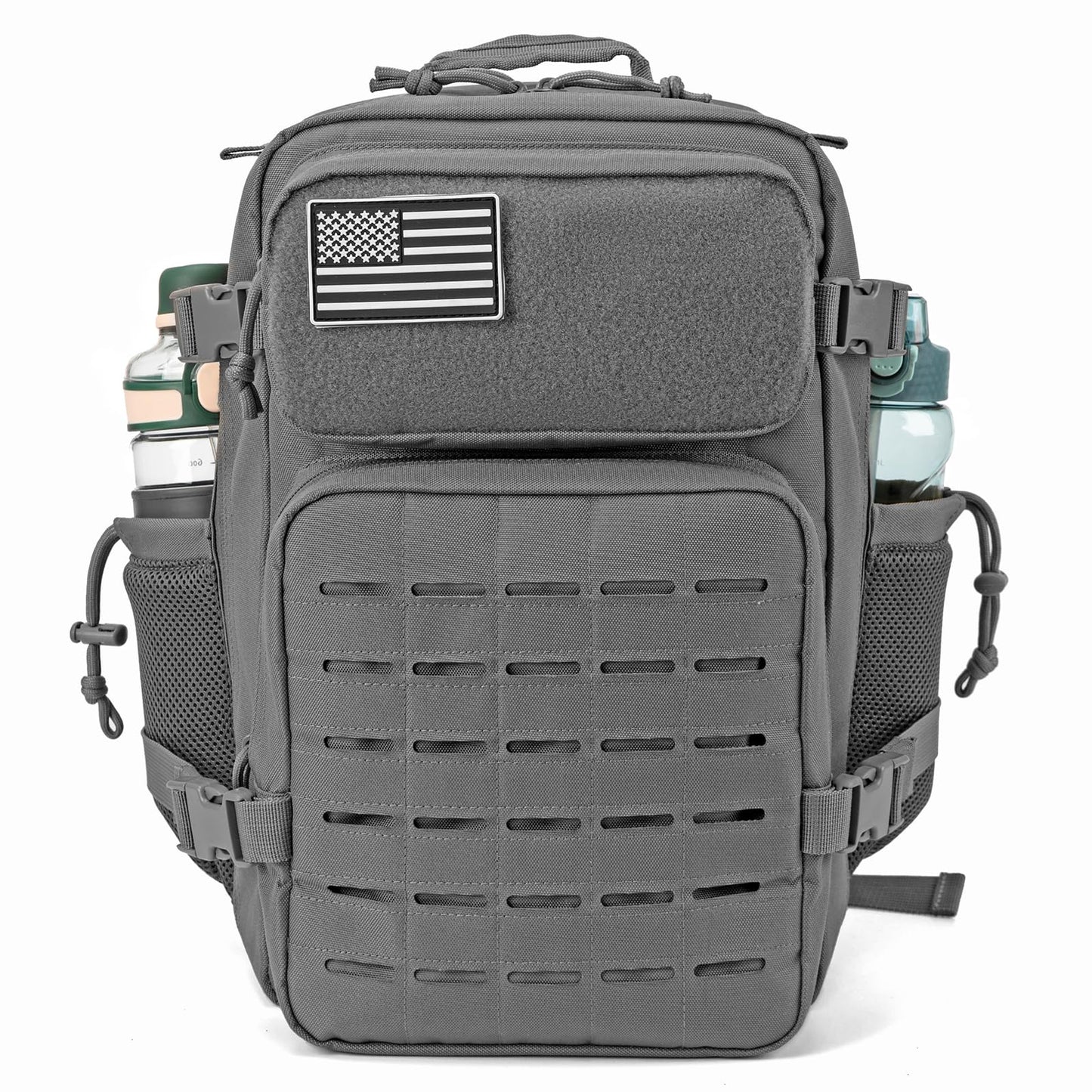 QT&QY 25L Military Tactical Backpacks For Women Survival Army Laser cut Molle Daypack small EDC Bug Out Bag Gym Rucksack With Dual Cup Holders medical Rucksack Gray heavy duty backpack