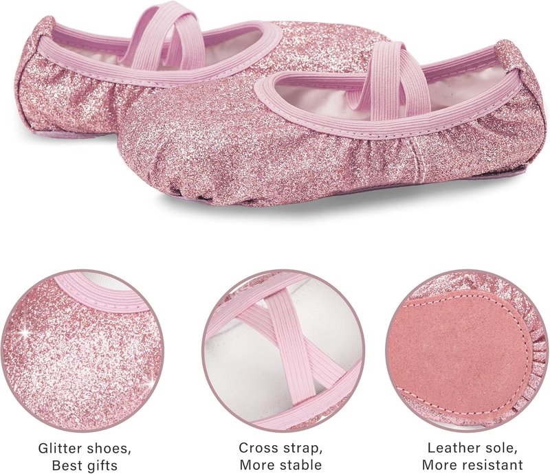 Stelle Ballet Shoes for Girls - Glitter Metallic Faux Leather Dance Slippers | Toddler to Big Kids Sizes