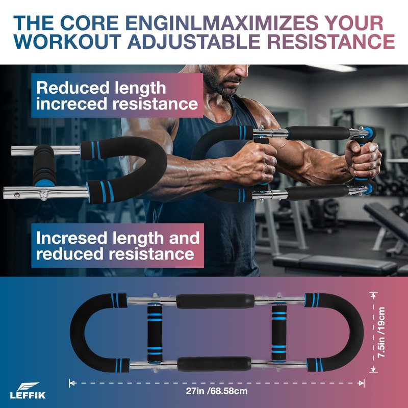 LEFFIK Adjustable Power Twister Bar, 40-130 lbs Arm Trainer for Men & Women, Chest and Arm Workout Bar for Upper Body Strength Training, Forearm Strengthener for Home Gym Fitness
