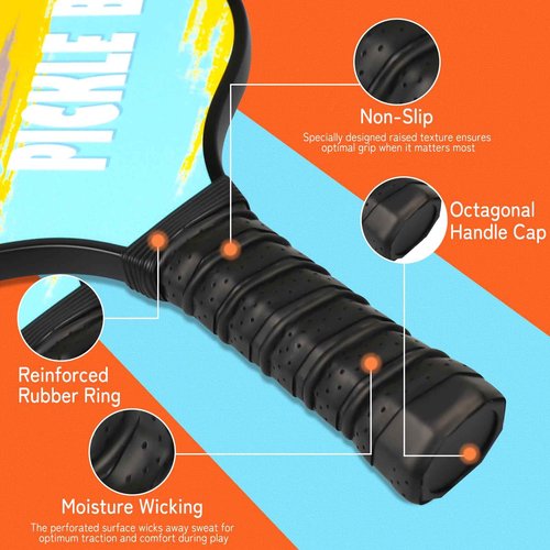 Pickleball Paddles Set of 2 with Bag & Trainer for Beginner, Lightweight Fiberglass Pickle Ball Rackets Honeycomb Core - Eye-Catch Pickle Cardio Equipment - 7.76oz