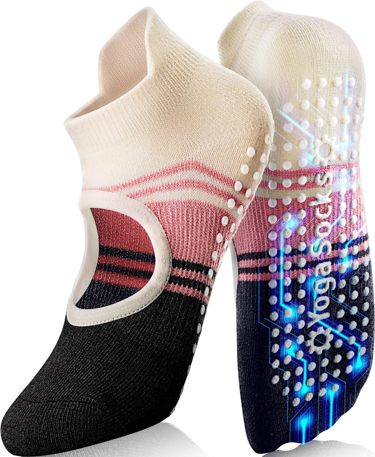 WARMVIN Non Slip Pilates Grip Socks for Women Yoga Barre Knitted Cotton