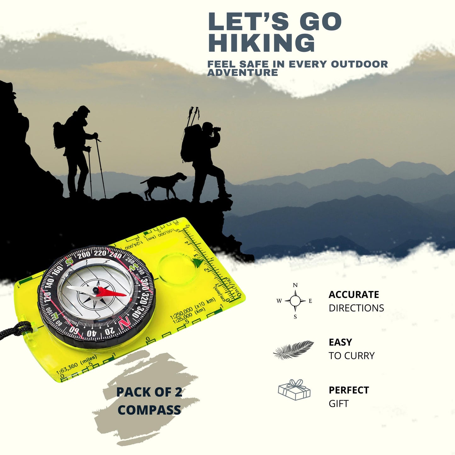 Pack of 2 Orienteering Compass Hiking-Compasses boy Scout Kids- Magnetic Gear Set Navigation map- Brujulas orientacion-Backpacking Camping Hunting Survival. (2 Compasses)