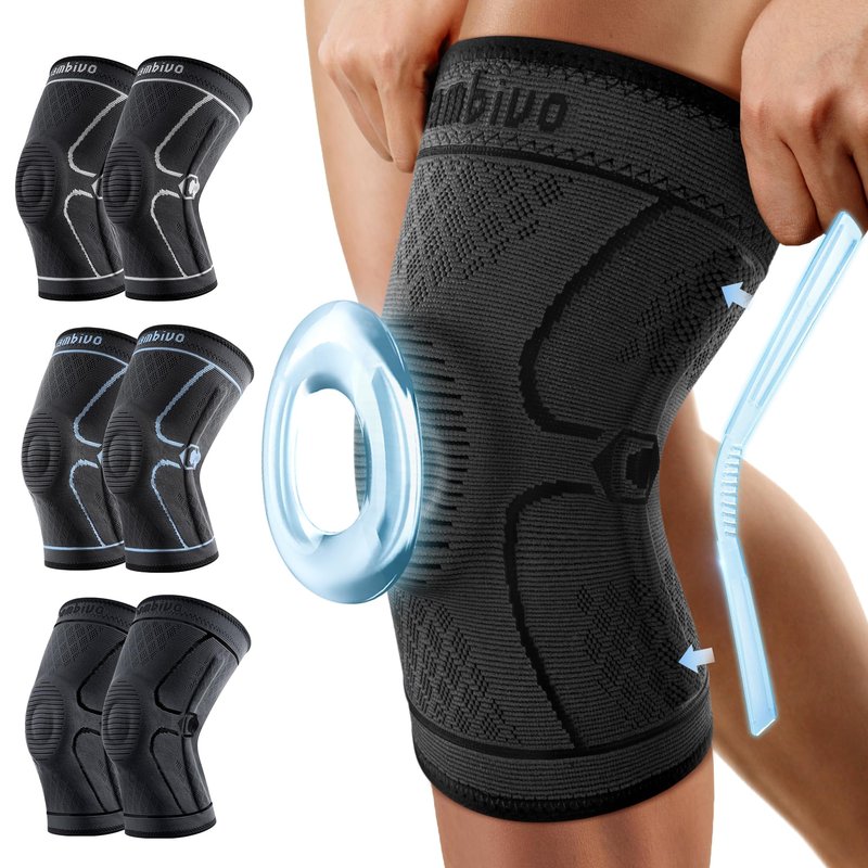 CAMBIVO Knee Brace for Men & Women, 2 Pack Knee Compression Sleeve for Knee Pain Relief, Knee Brace with Side Stabilizers & Patella Pad for Meniscus Tear, Gym Running Working Out（Medium, STS-Black）
