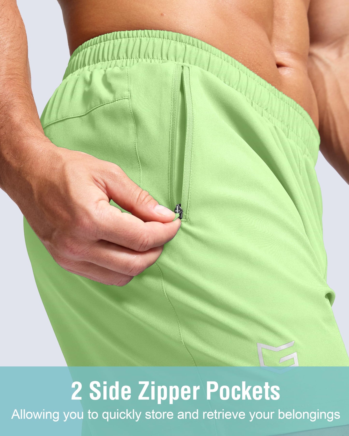 G Gradual Men's Athletic Running Shorts with Zipper Pockets Quick Dry 7"/ 5"/ 9" Workout Gym Shorts for Basketball Hiking(Mint Moment,9S)