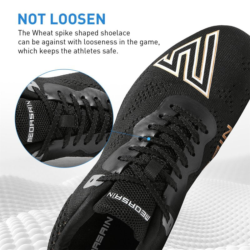 Medasain Track and Field Shoes for Men Women Kids Boys Girls Youth Spikes Professional Athletic Sprint Running Racing Shoes Black