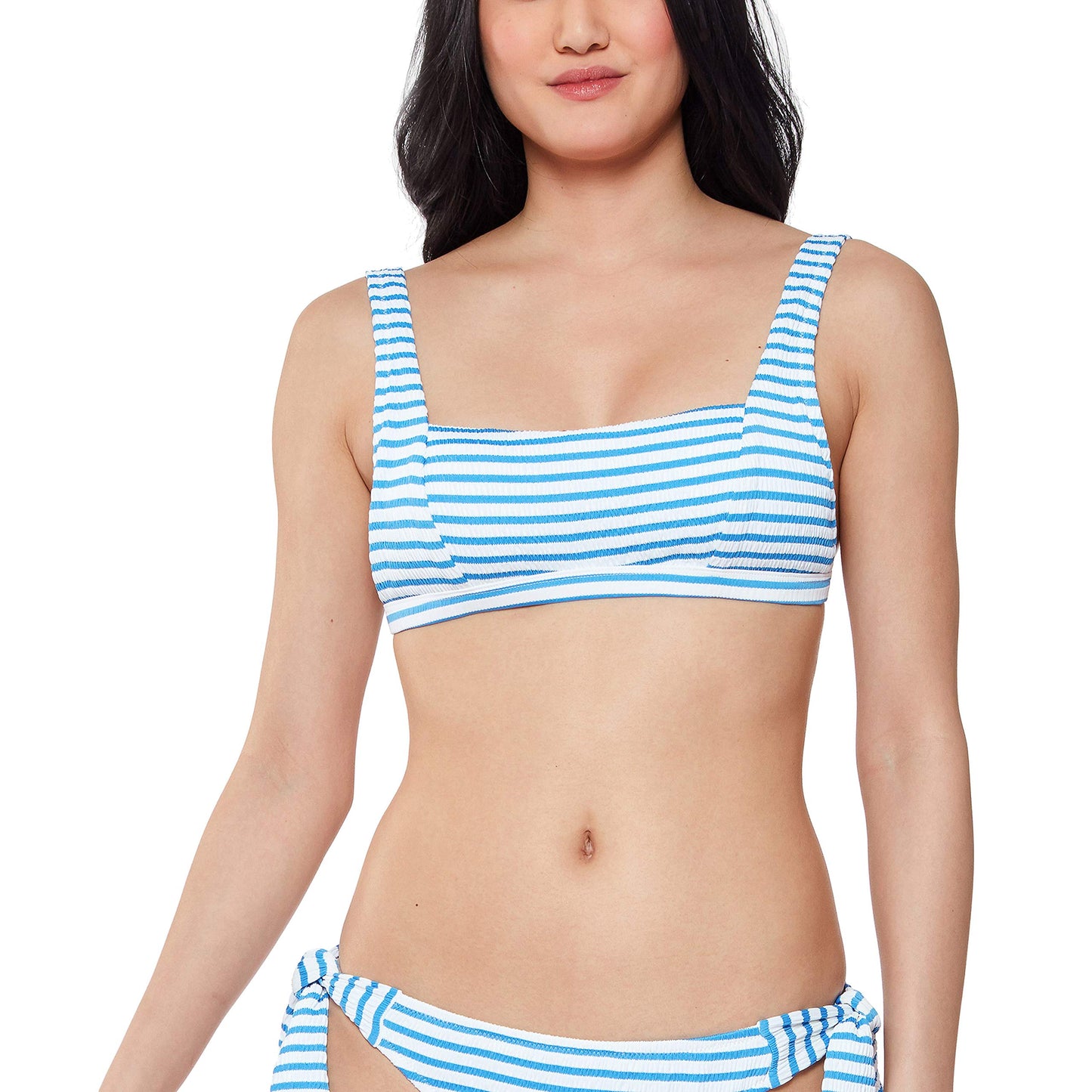 Jessica Simpson Women's Standard Mix & Match Stripe Print Bikini Swimsuit Separates Bottom, Bluebell Thick Strap Top, M