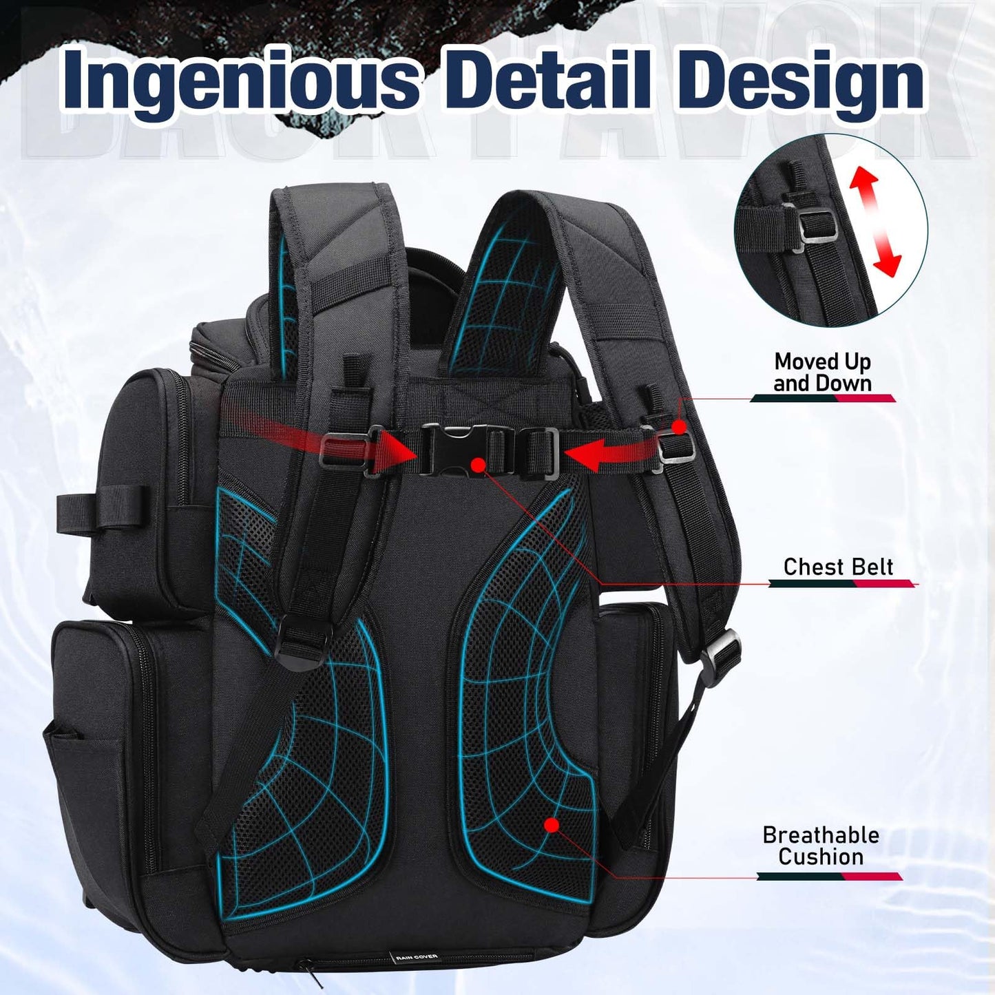 Piscifun Fishing Backpack with 2 Rod Holders, 4 Boxes & Rain Cover, Black