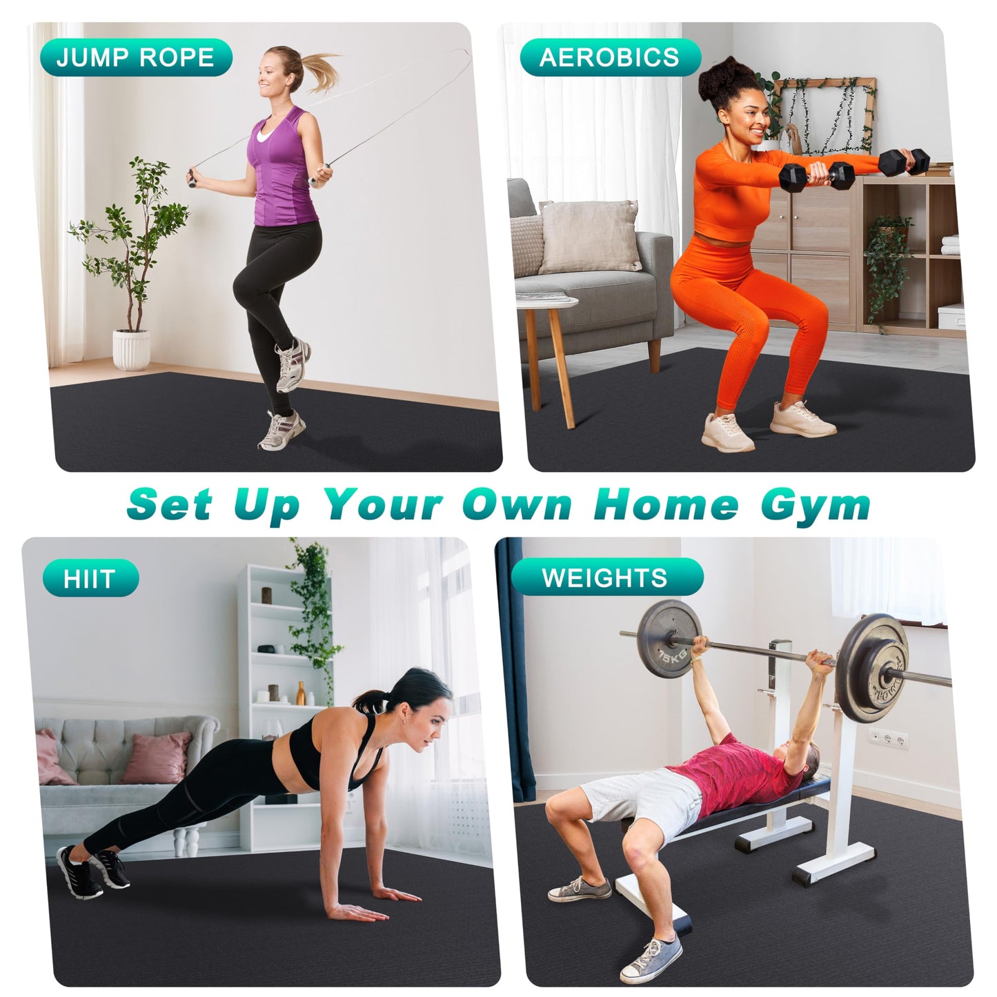 Cheete Large Exercise Mat 7'x5'/6'x8'/6'x9'/6'x10/'6'x12' Extra Thick Workout Mat for Home Gym, High-Density Non-Slip Gym Flooring, Durable Cardio Mat for Fitness, Jump Rope, MMA, Weightlifting,Shoe-Friendly & Non-Toxic
