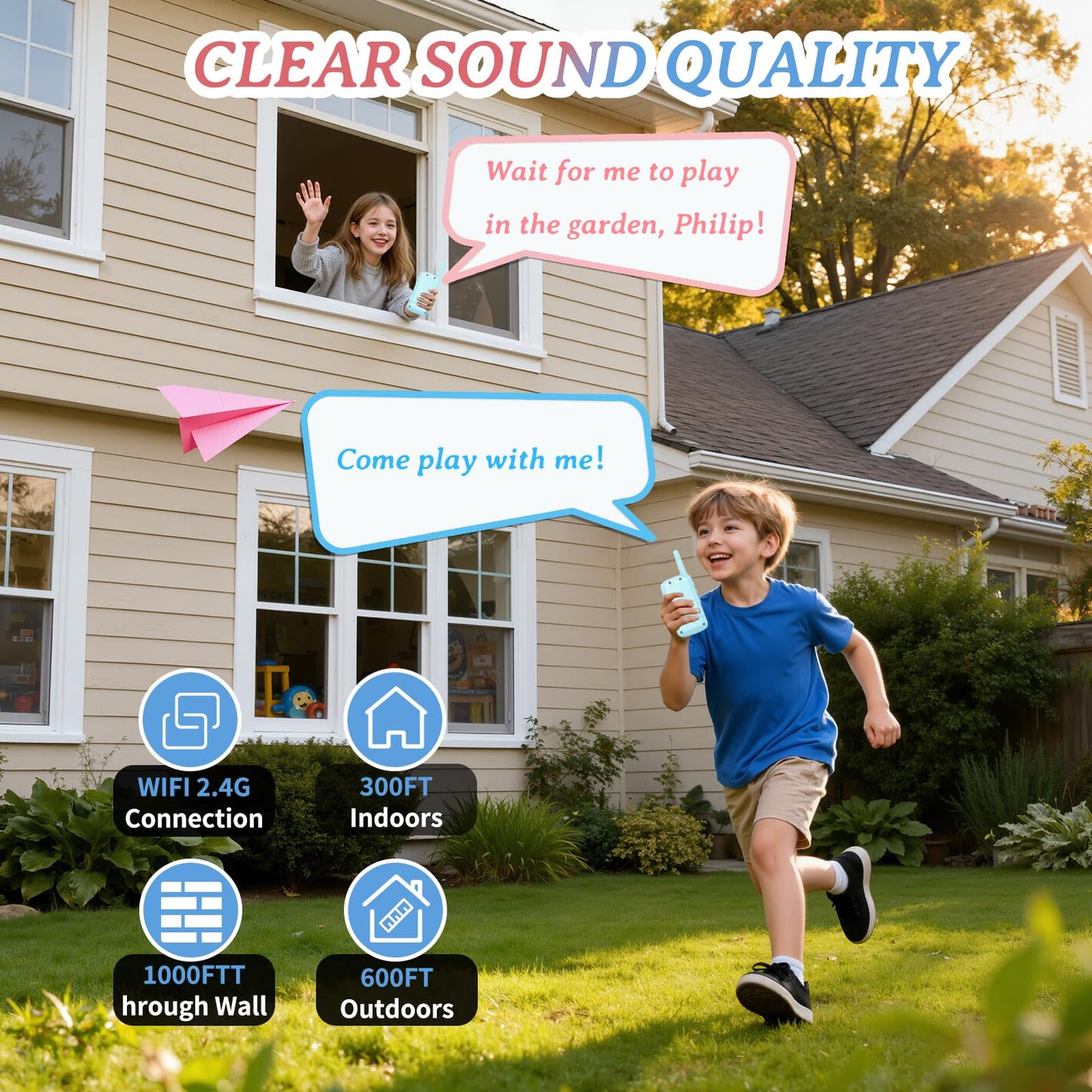 Video Walkie Talkies for Kids Rechargeable Walkie Talkies Long Range with Emoji Chat and Photo Functions Multifunctional Indoor Outdoor Toys for Kids Christmas Birthday Gifts (Pink&Blue)