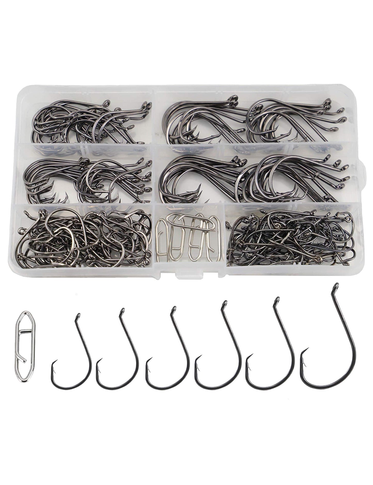 Facikono Circle Hooks Saltwater Catfish Bass Fishing Hooks, 180pcs Octopus Offset Fishing Hooks with 5pcs Power Clips