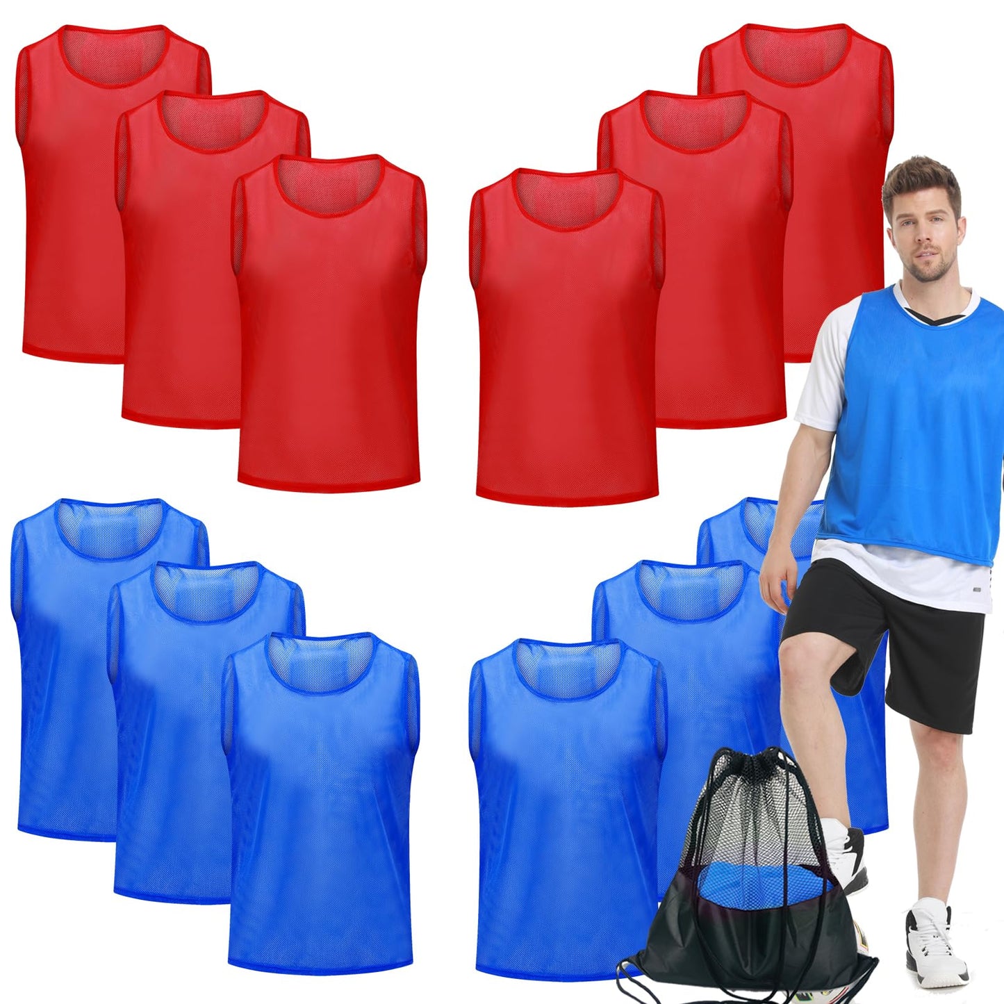 Antoyo 12/24/48Pcs Soccer Pinnies Youth, Scrimmage Team Practice Vests