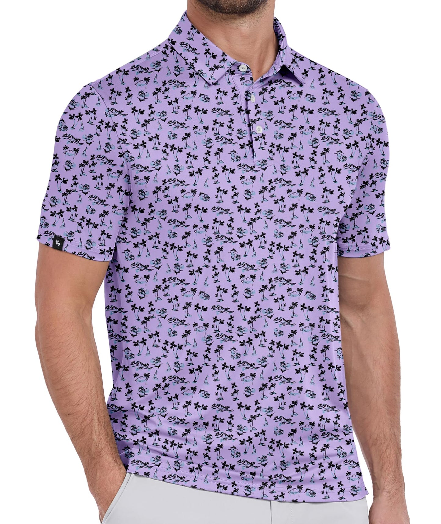 ZITY Mens Print Polo Shirts Short Sleeve Moisture Wicking Shirts for Men Golf Tennis Daily Casual Collared T-Shirt Purple Large