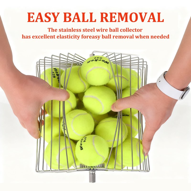WIGERLON Tennis Ball Collector,Tennis Picker Upper for Coaches and Training Sessions,Stainless Steel Tennis Ball Retriever Holds 50 Balls
