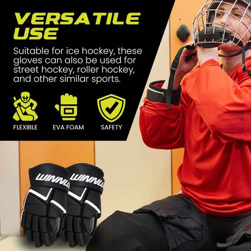 Winnwell AMP500 Ice Hockey Gloves - Indoor & Outdoor Protective Goalie Equipment for Youth, Junior & Senior Hockey Players