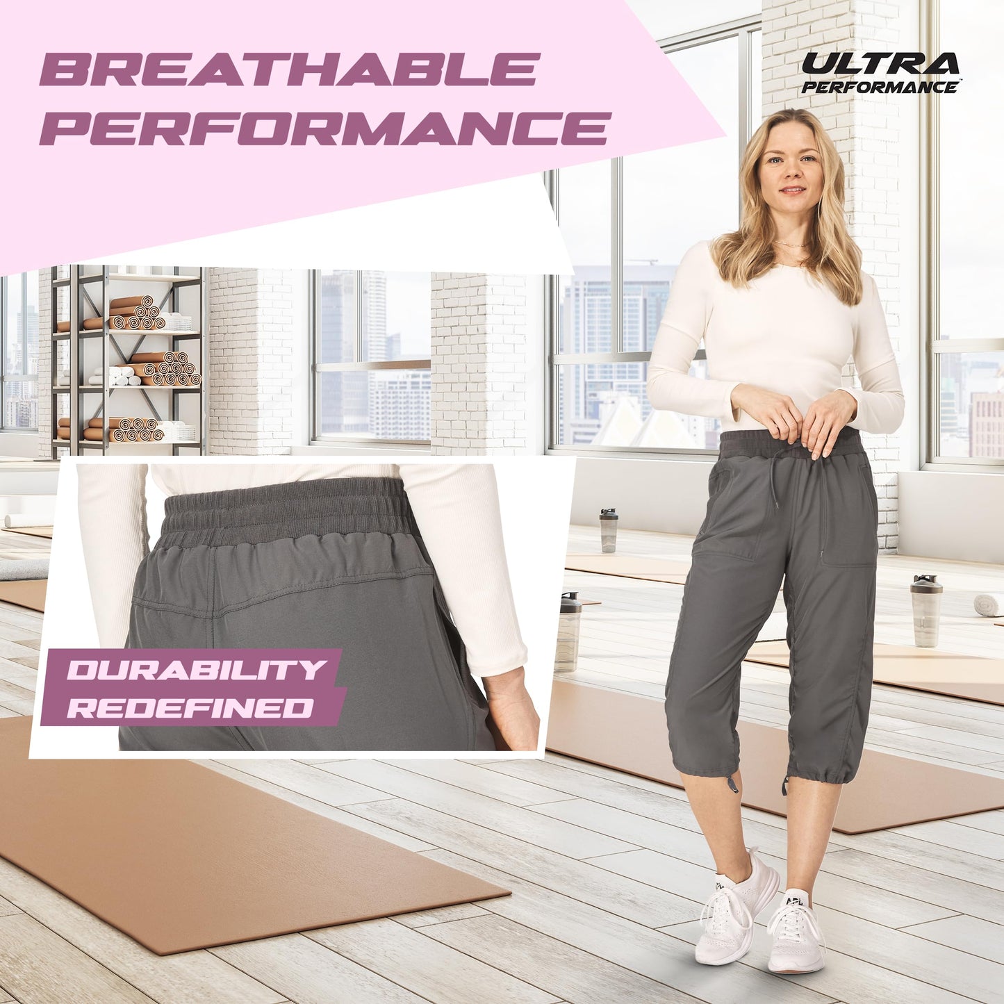Ultra Performance Capri Pants for Women 2 Pack Womens Capris Hiking Capri Pants Summer Clothes for Women (Avail in Plus Size) Black, Charcoal