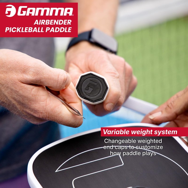 Gamma Airbender Carbon Fiber Pickleball Paddle with Customizable Handle Weight System and Aerodynamic Open Throat with Shock Absorbing Gel Insert 10 MM
