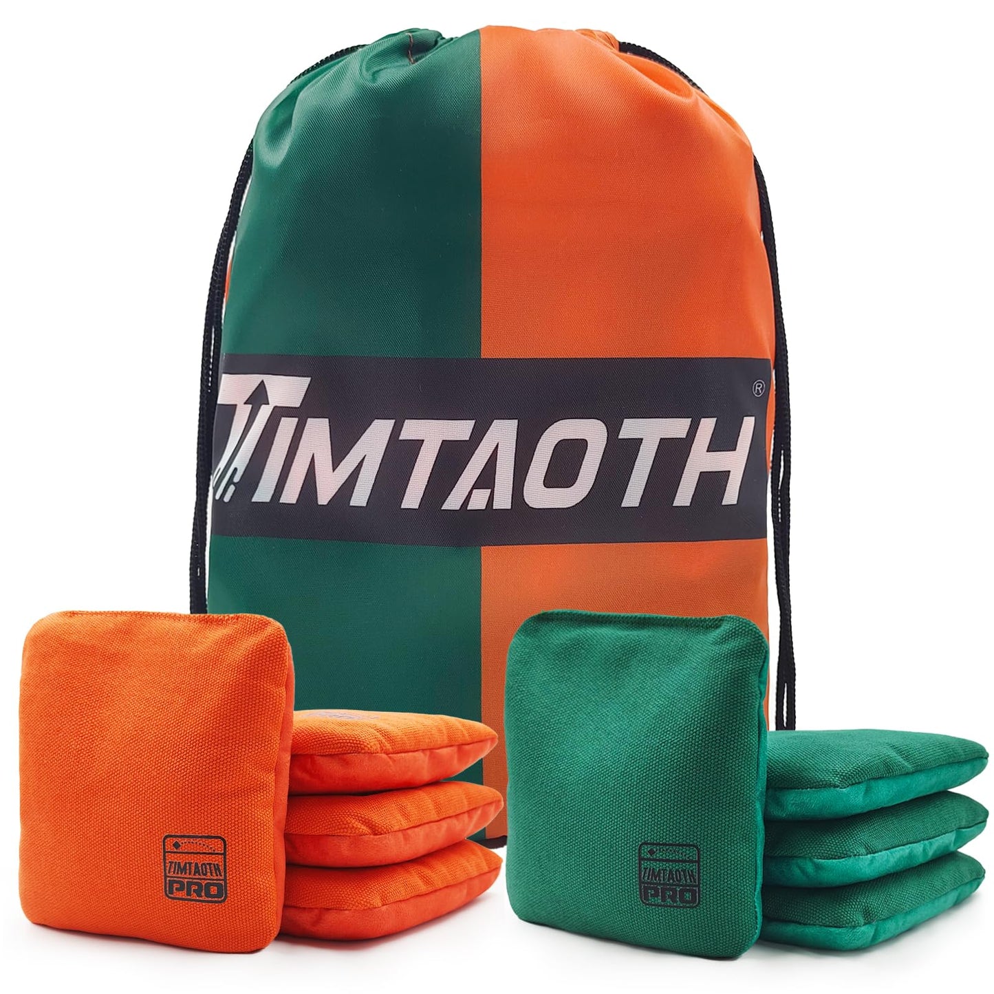 Timtaoth Dual Sided Corn Hole Bags Professional Cornhole Bags Set of 8 Regulation Size Weight Pro Corn Hole Bean Bags Slick and Stick (Dark Green&Orange)