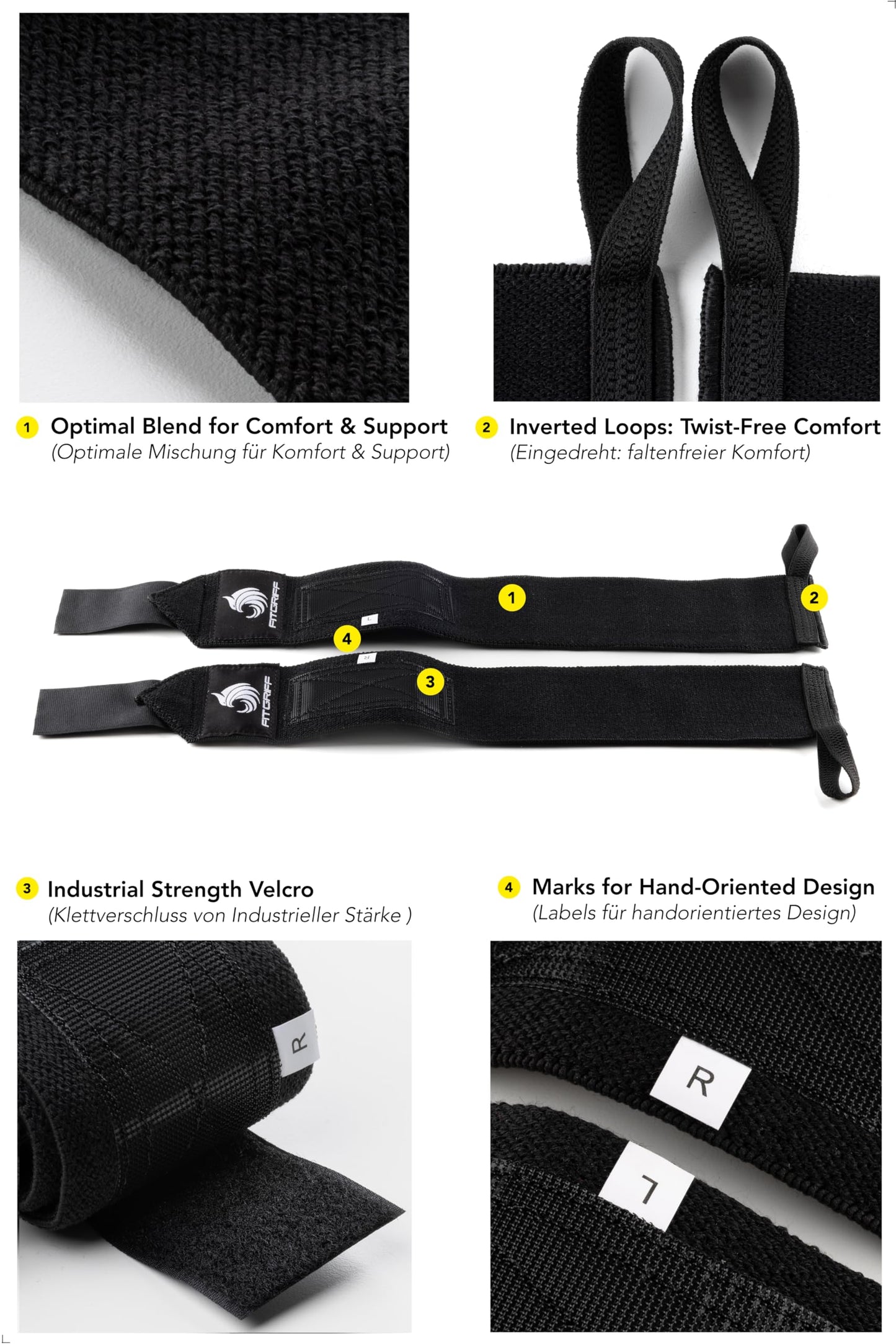 Fitgriff® Lifting Straps & Wrist Wraps (Bundle) Superior Support for Weightlifting & Gym Workouts - for Men and Women (Black Original 2)