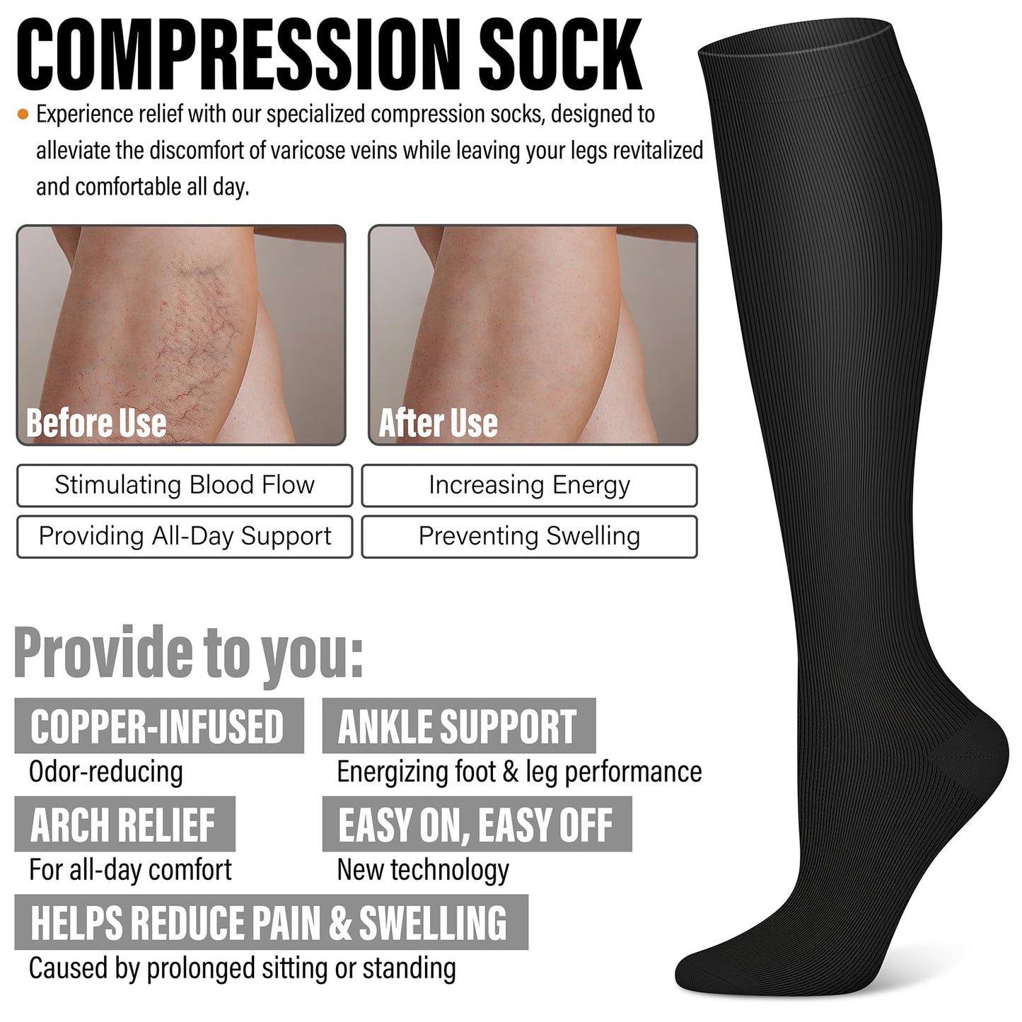 WITHYOU 3 Pairs Compression Socks for Women & Men 15-20 mmHg,Best Support for Nurses Running Hiking