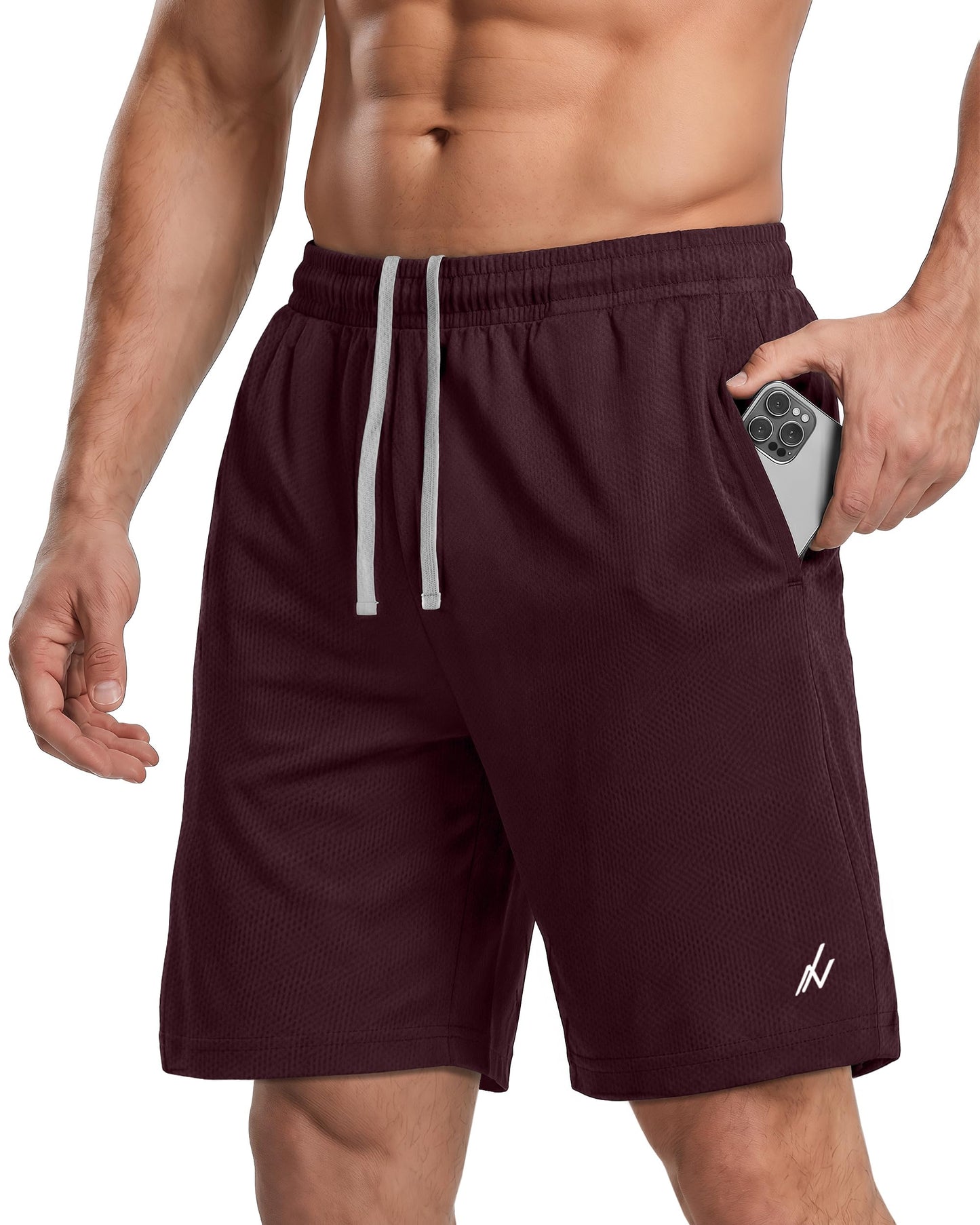 NY Threads Men's Athletic Shorts Quick Dry Loose-Fit Lightweight Running Workout Gym Shorts with Pockets, Large, Burgundy
