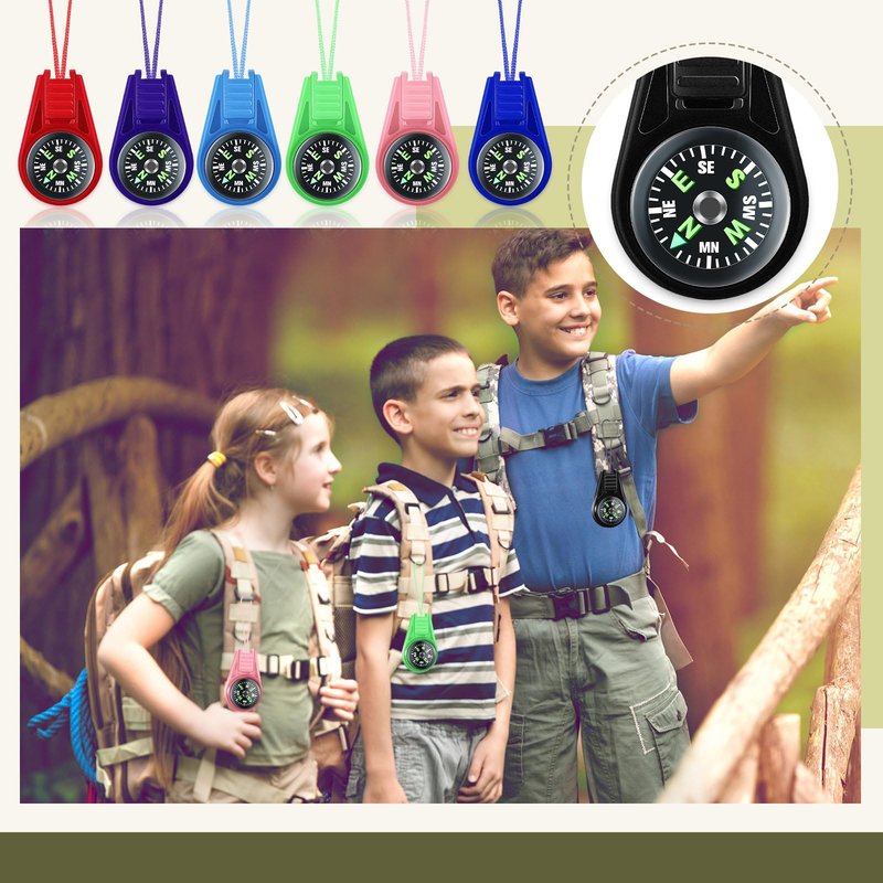 50 Pack Compass for Kids Hiking and Survival Small Mini Pocket Compasses Keychain Lanyard Boy Scout Party Favor Toy Set, Bulk