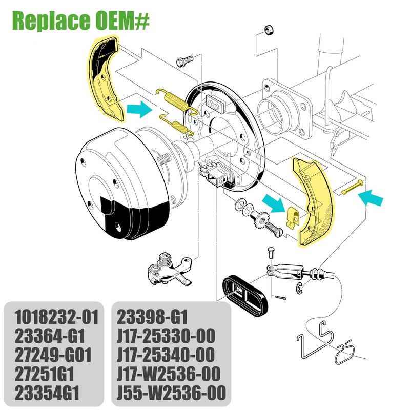 10L0L Golf Cart Brake Shoes & Brake Spring Kit for Club Car DS 1995-up, Precedent 2004-up, EZGO 1986.5-1995, Yamaha G1 1982-up, G2 G8 G9 - Replace OEM 1018232-01 23364G1 27249G01