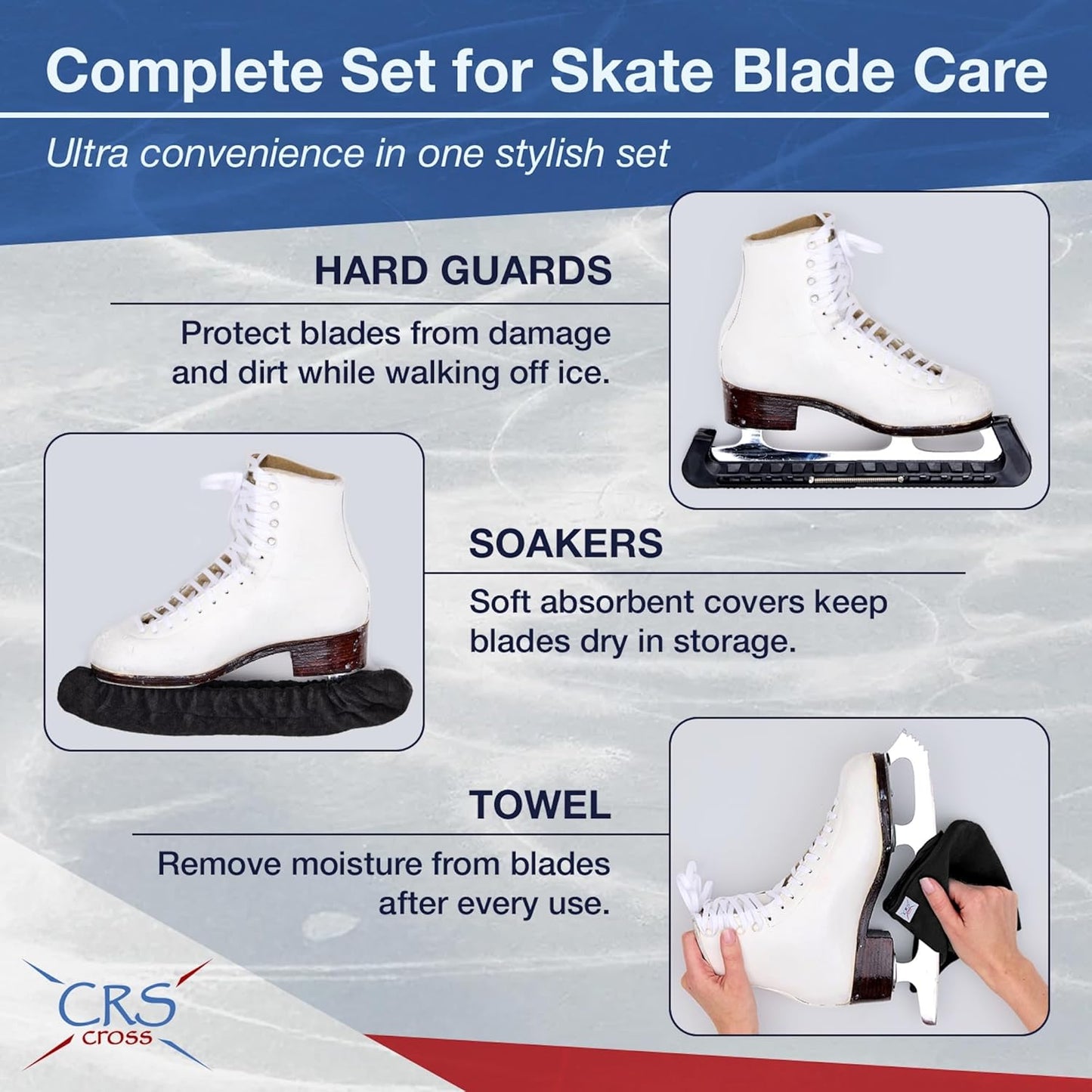 CRS Cross Skate Guards - Ice Skating Blade Covers & Soakers Gift Set | Perfect for Figure Skating & Hockey