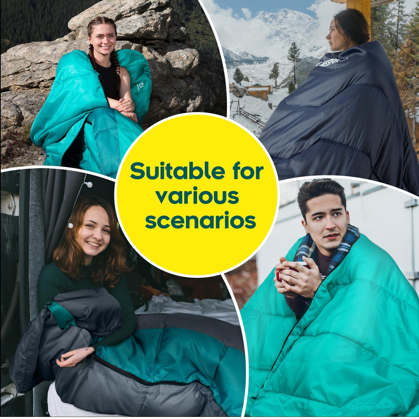 Bessport Sleeping Bag Winter | Flannel Lined 18℉ - 32℉ Extreme 3-4 Season Warm & Cool Weather Adult Sleeping Bags Large | Lightweight, Waterproof for Camping, Backpacking, Hiking