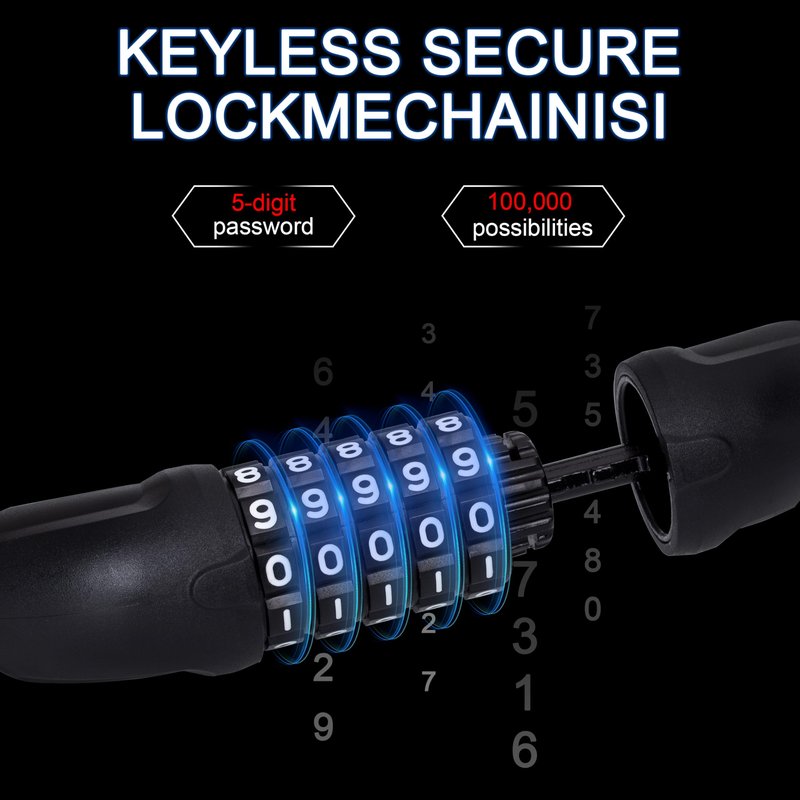 MEETLOCKS Bike Chain Lock,3.2 Feet Blue 5 Digit Combination High Security Anti Theft Lock,Heavy Duty Resettable Keyless Bicycle Lock for Bicycle Scooter Motorcycle Door Gate