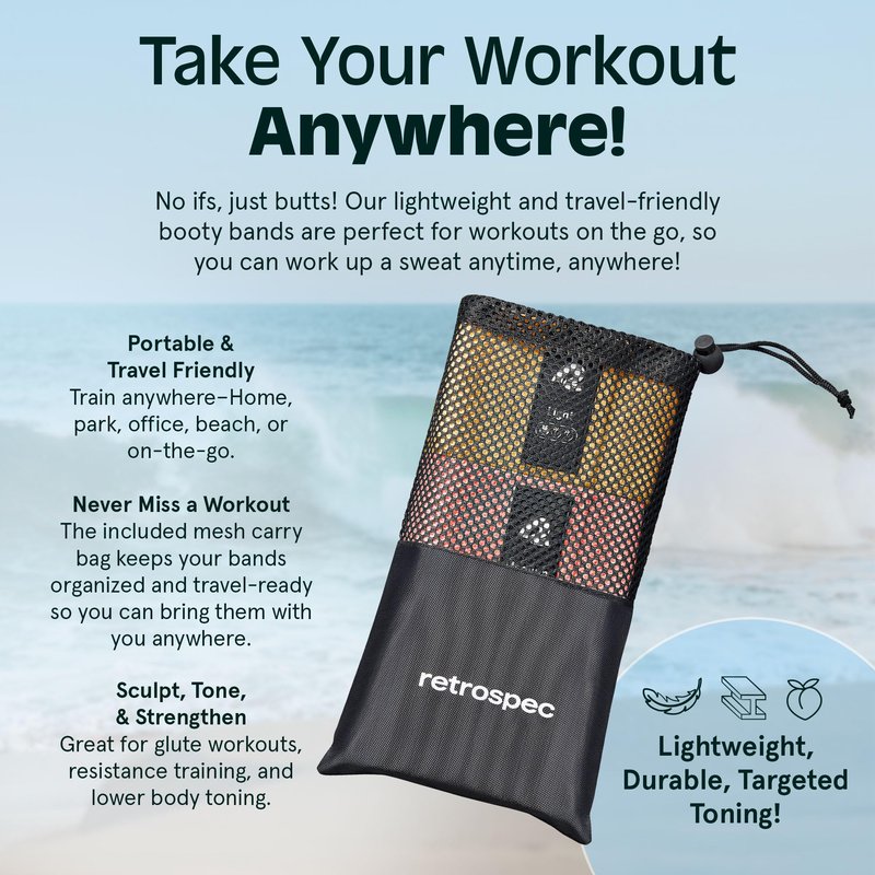 Retrospec Engage Booty Bands Resistance Band Set for Working Out & Exercise - Lightweight & Portable for Men & Women