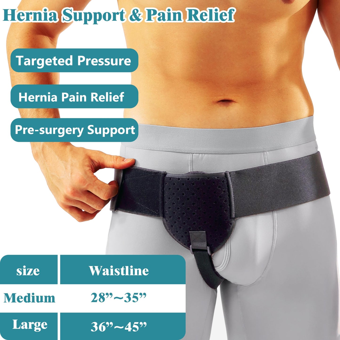 PAZ WEAN Inguinal Hernia Belt for Men & Women – Adjustable Support Truss for Groin Hernia Pain Relief, Bulge Control, Left or Right Inguinal Hernia with Pad Pocket