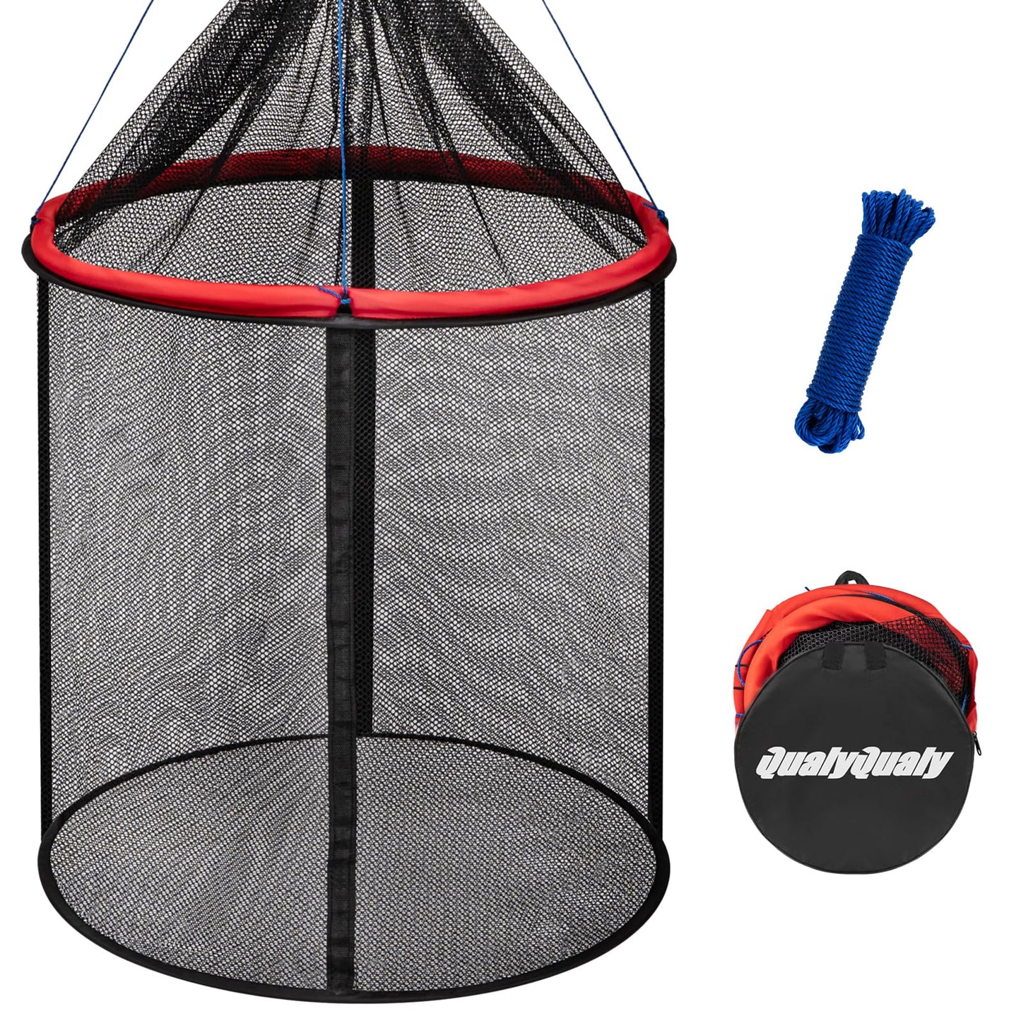 QualyQualy Floating Fish Basket 41/73 Gallons, Foldable Fishing Net Bait Cage for Live Caught Fish, Extra Large Fishing Basket Portable Kayak Fishing Live Well Baitfish Minnow Bucket