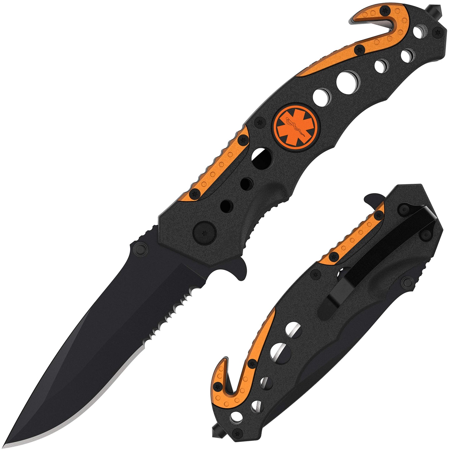 Swiss Safe 3-in-1 Tactical Knife for Military and First Responders - EMT Orange