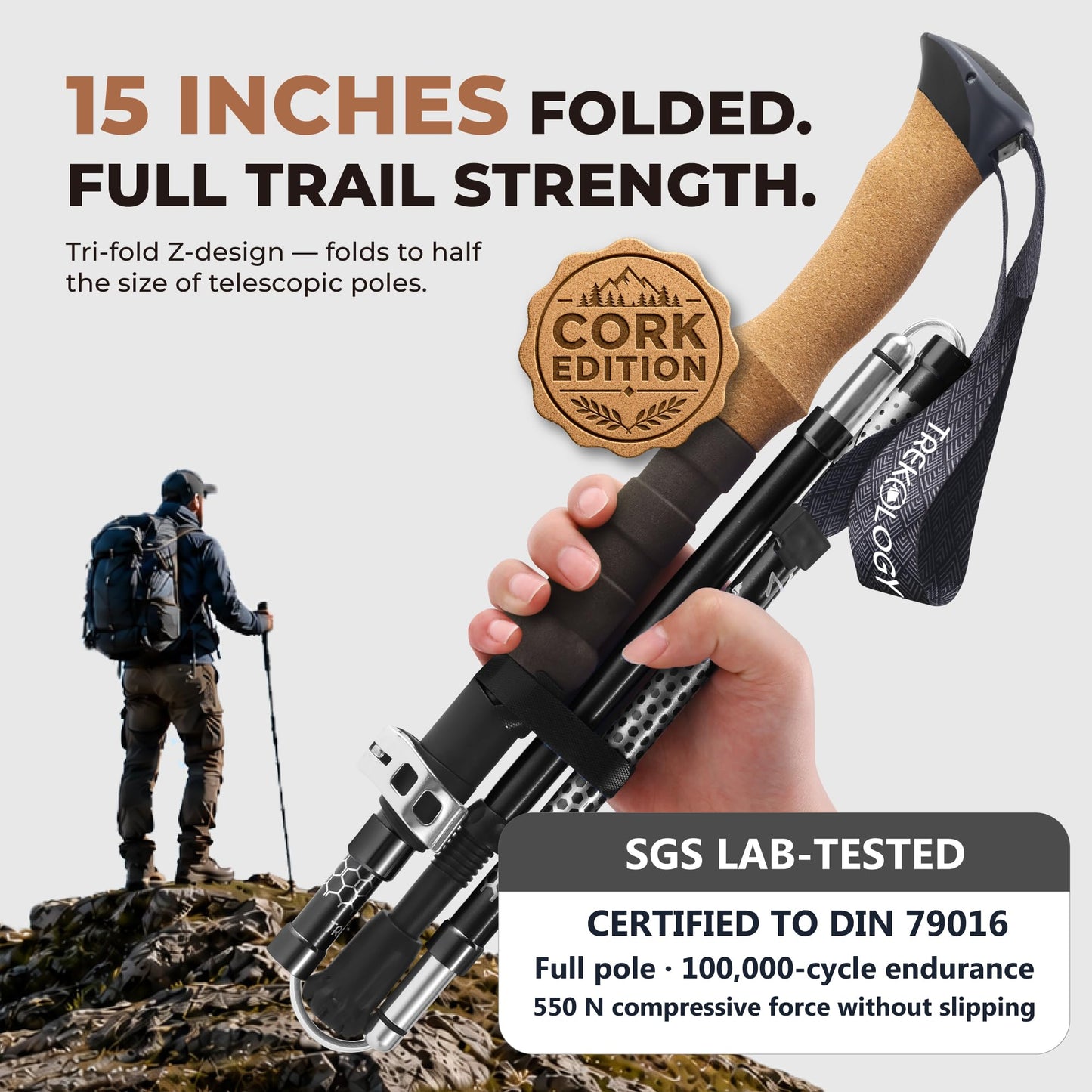 Trekology Trek-Z Collapsible Hiking & Trekking Poles - Balance Support for Seniors, Women, and Men, 2pc Per Set