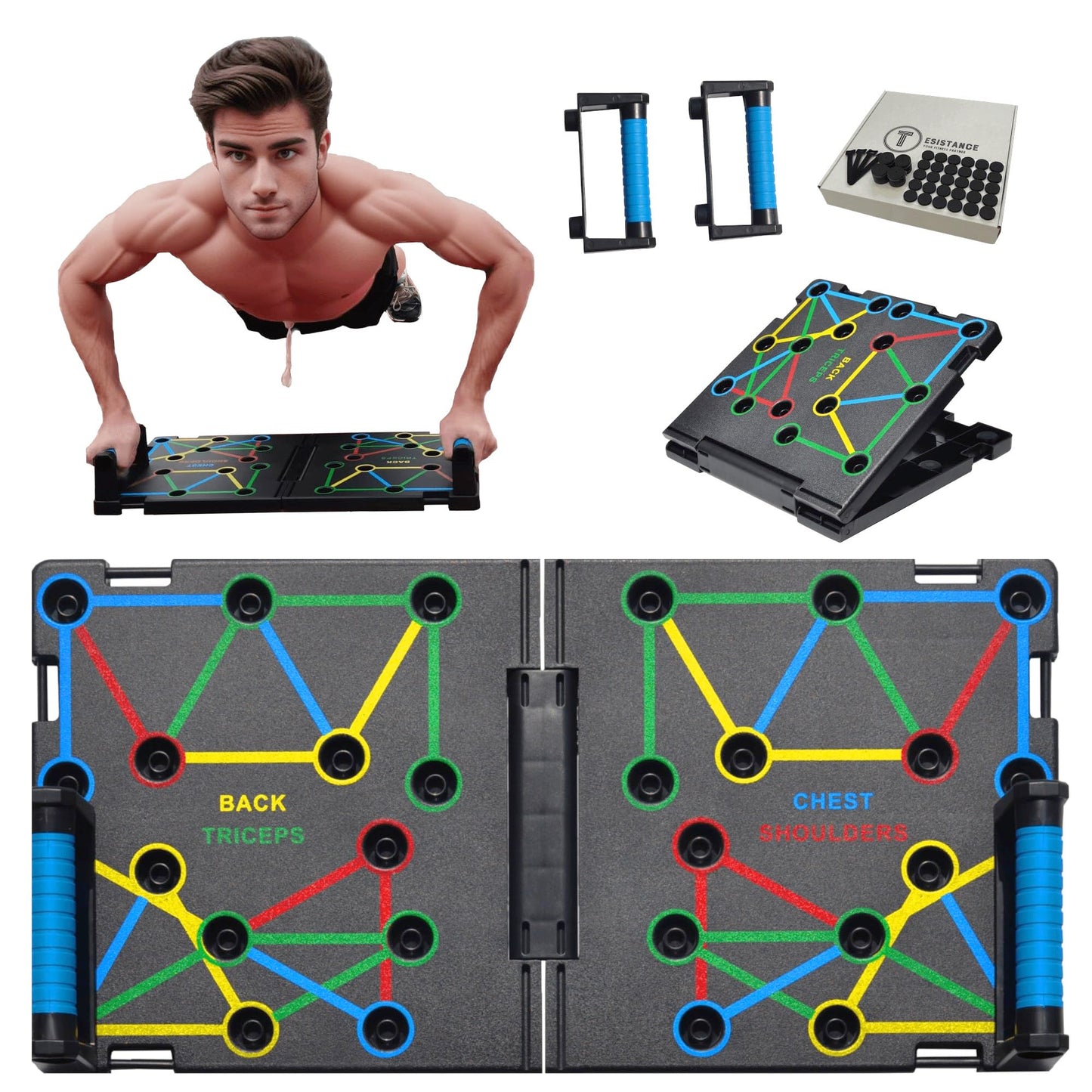 Large Push Up Board for Men & Women, Perfect Push Up Bars for Strength Training, Multi-Function Workout Equipment Home Gym, Foldable Pushup Handles for Floor, Fitness Gifts for Men & Women [2024