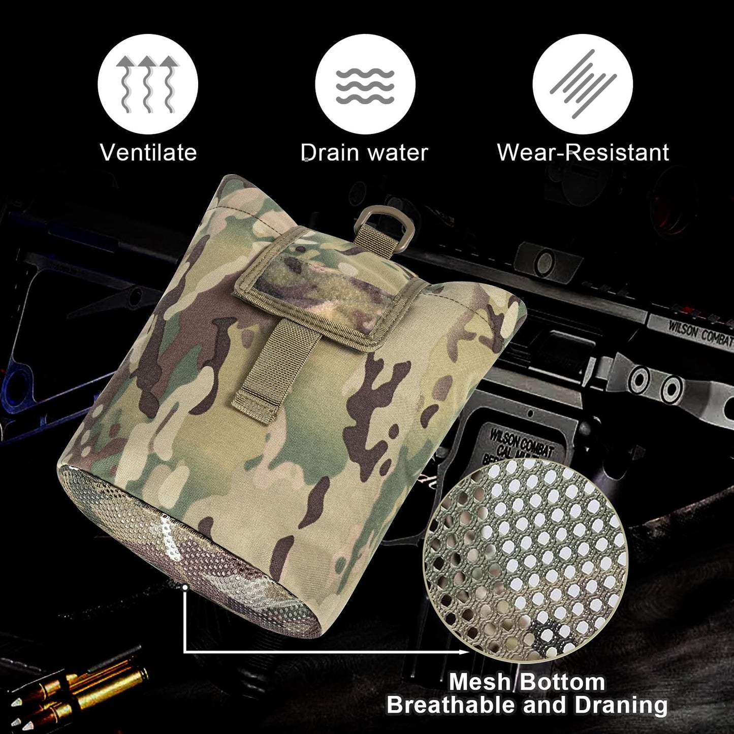 Lonloke Dump Pouch for Belt with 2 Removable MOLLE Straps, Foldable Roll-Up Drawstring Recovery Mag Magazine Ammo Tool Bag for Hunting Shooting Paintball