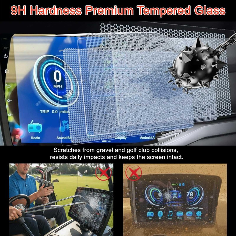 Eoho 9 Inch Golf Cart Screen Protector for EV Touchscreen Left Side Button, Tempered Glass Screen Cover Protector Anti Gravel Glare, Ev Golf Cart Accessories Protective Film(HD, 2 Pack)