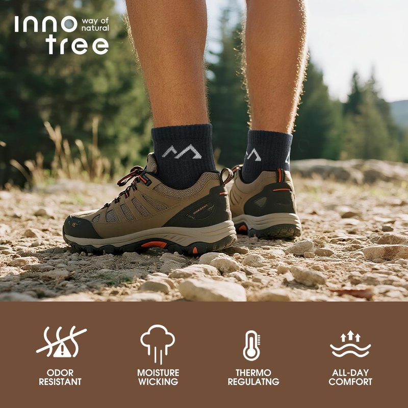 innotree Merino Wool Hiking Socks for Men,Quarter Ankle Compression Thick Cushion Breathable Anti Odor Socks, 5 Pairs, Large