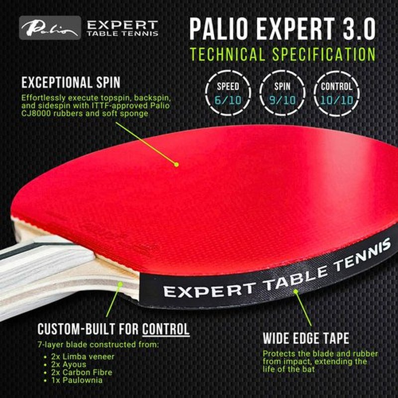 Palio Expert 3.0 Table Tennis Racket & Case | ITTF Approved High-Performance Ping Pong Rackets for Beginners | Maximum Spin & Control (Single Racket)