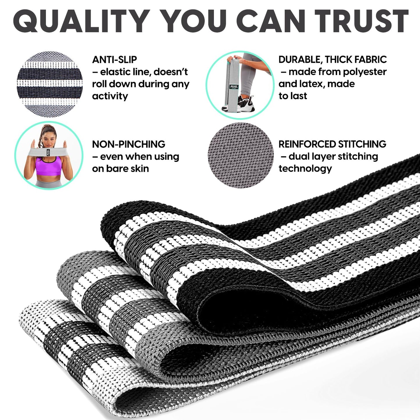 Fabric Resistance Bands for Working Out - 5 Booty Bands for Women and Men, Best Exercise Band Workout Bands for Workout Legs Butt Glute Hip - Gym Loop Fitness Bands Set for Home with Training Guide