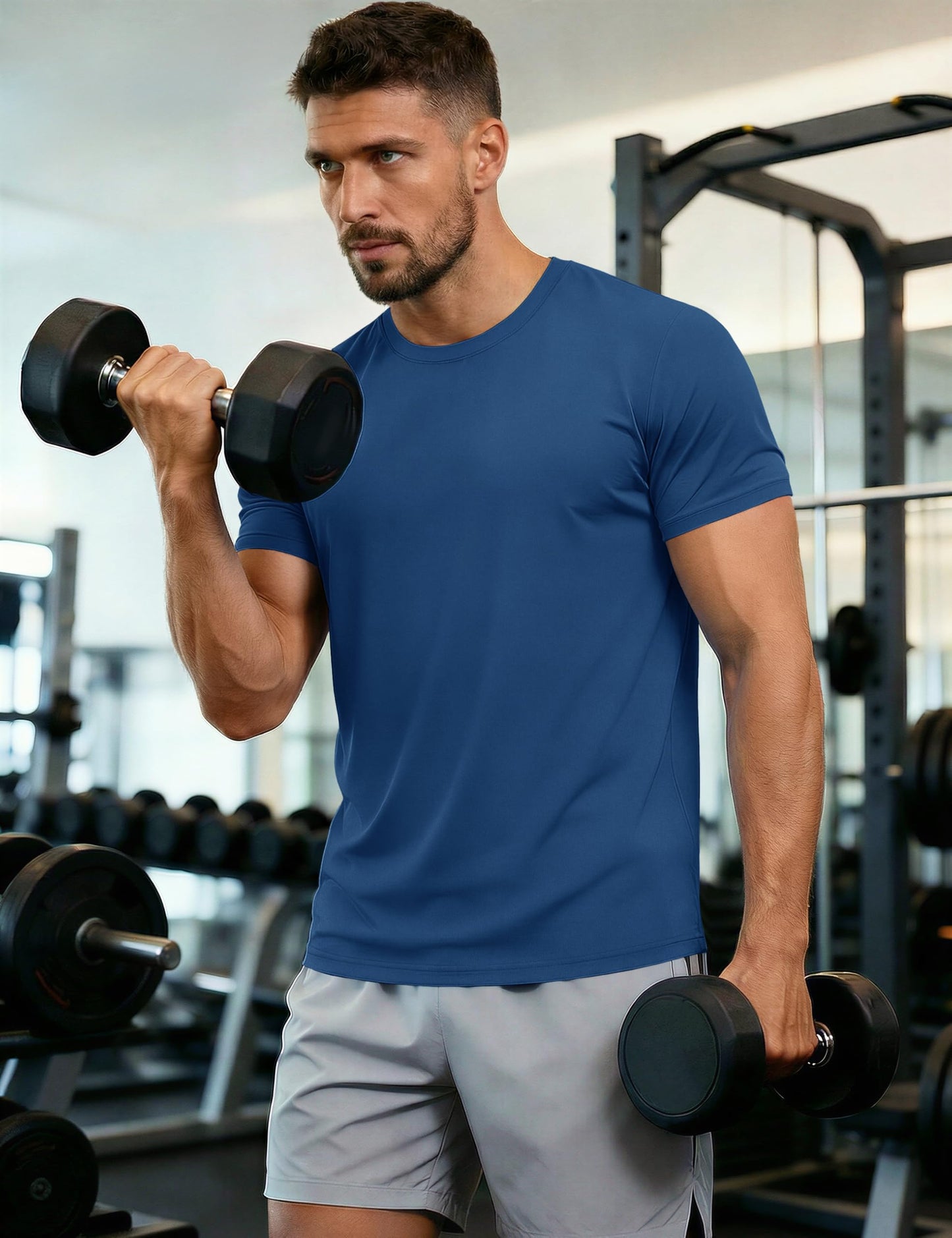 Mens Short Sleeve T Shirts UPF 50+ Shirt Sun Protection T-Shirts Rash Guards Shirts Gym Shirts Workout Tshirts Quick Dry T-Shirt Blue Grey