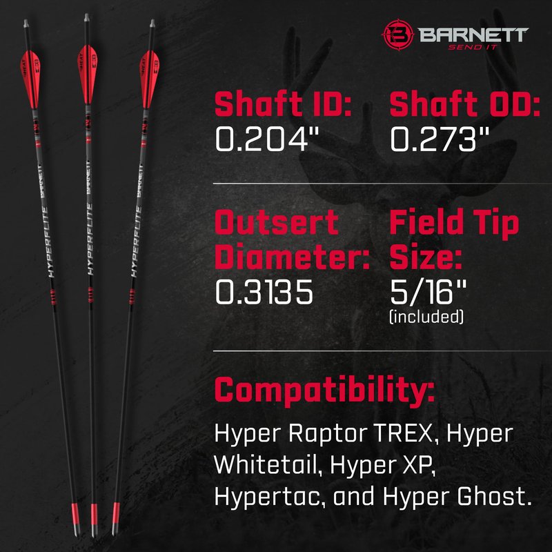 Barnett 22" Hyperflite Crossbow Arrows, Precision Hunting Bolts for Barnett Hyper Series Crossbows, with Red & White Heat Vanes, 5-Pack