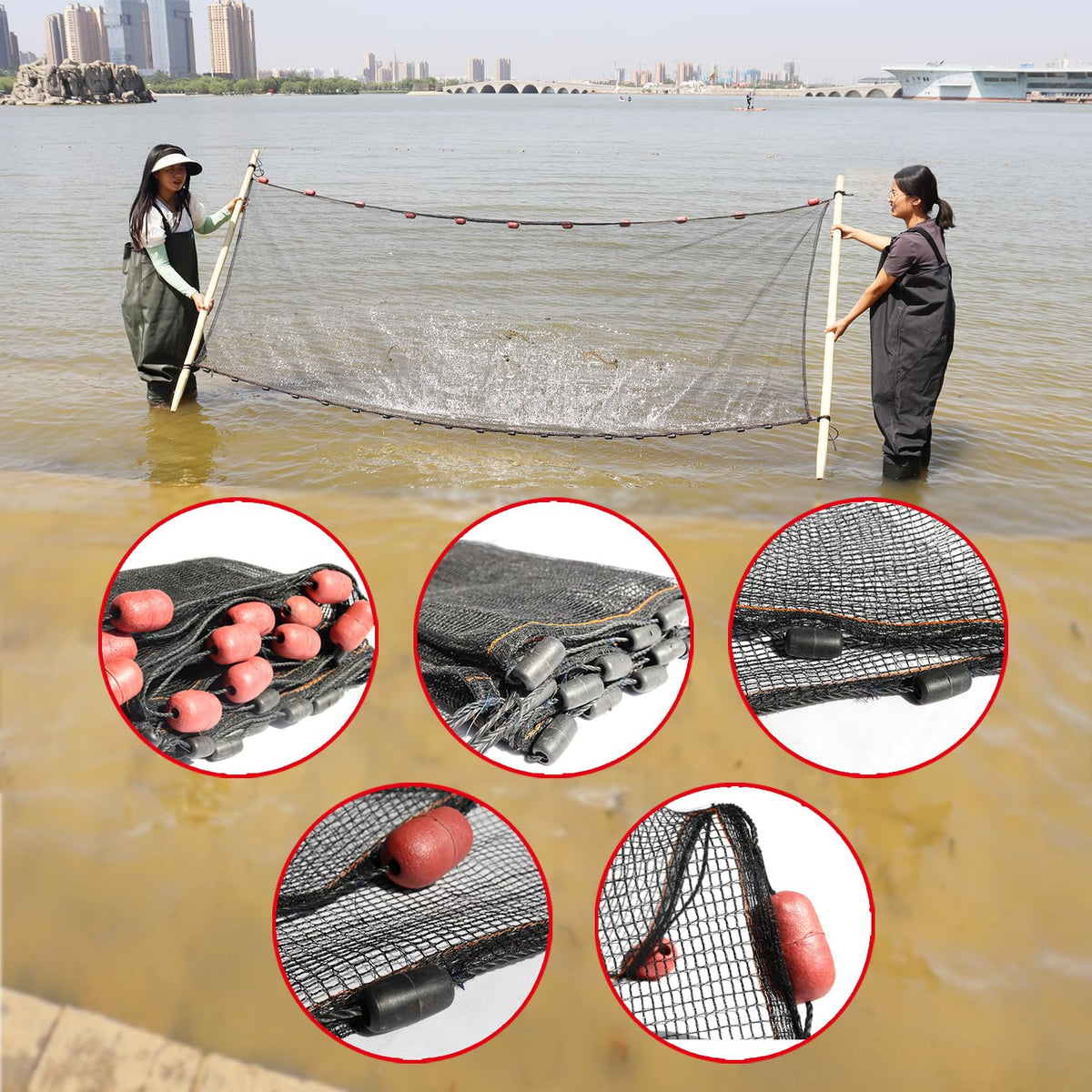 BasicGear Professional Seine Net 4' x 5' | Ultra Strong | Maximizes Catch | Ideal for Both Commercial and Recreational Fishing | Multiple
