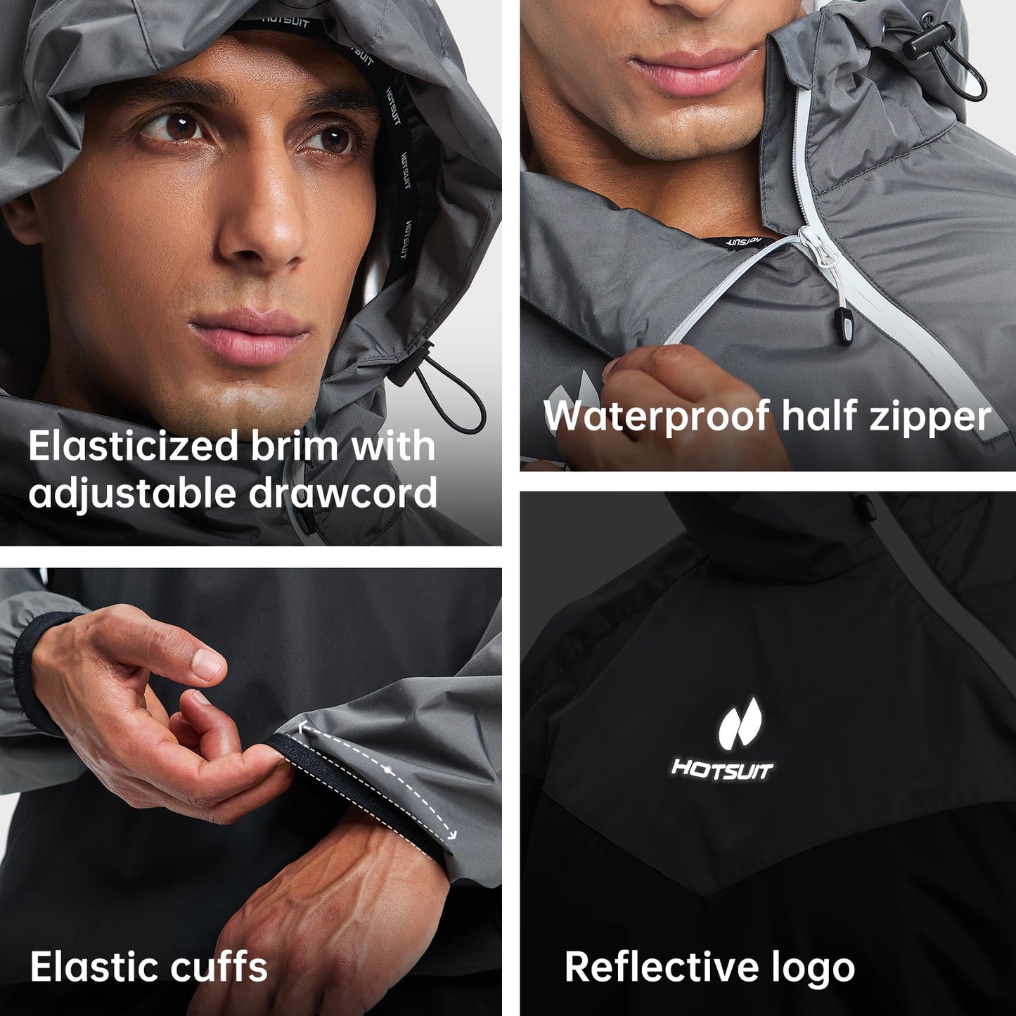 HOTSUIT Sauna Suit for Men Weight Loss Sweat Suits Sauna Jacket Pant Gym Workout, Gray, 4XL